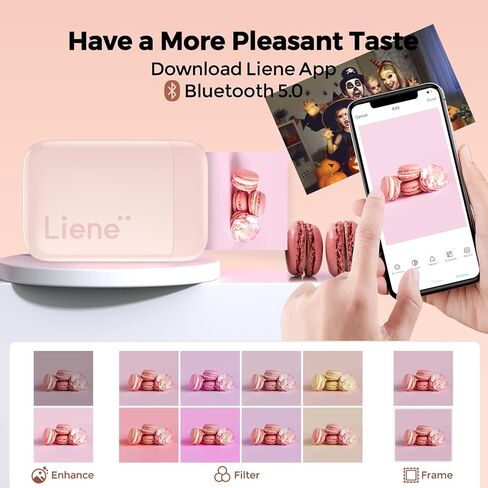 طابعة صور Liene، طابعة فورية محمولة مقاس 2 × 3 بوصة مع ورق صور لاصق 100 زنك، بلوتوث، متوافقة مع iOS وAndroid، طابعة صور أحادية اللون صغيرة لهاتف iPhone، والهواتف الذكية، وردي in Kuwait