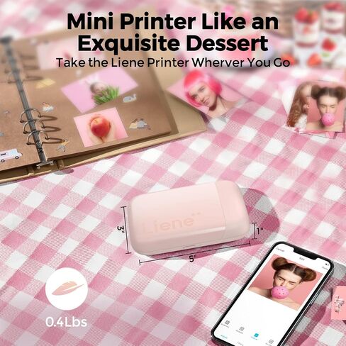 طابعة صور Liene، طابعة فورية محمولة مقاس 2 × 3 بوصة مع ورق صور لاصق 100 زنك، بلوتوث، متوافقة مع iOS وAndroid، طابعة صور أحادية اللون صغيرة لهاتف iPhone، والهواتف الذكية، وردي in Kuwait