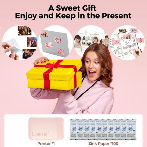 طابعة صور Liene، طابعة فورية محمولة مقاس 2 × 3 بوصة مع ورق صور لاصق 100 زنك، بلوتوث، متوافقة مع iOS وAndroid، طابعة صور أحادية اللون صغيرة لهاتف iPhone، والهواتف الذكية، وردي in Kuwait