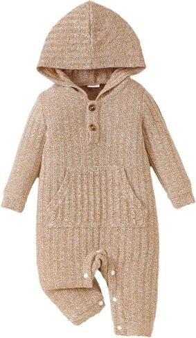 Newborn Baby Boy Clothes Cute Infant Boy Fall Outfits Baby Winter Hooded Romper Jumpsuit Bodysuit Winter Clothes in Saudi Arabia