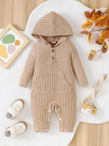 Newborn Baby Boy Clothes Cute Infant Boy Fall Outfits Baby Winter Hooded Romper Jumpsuit Bodysuit Winter Clothes in Saudi Arabia