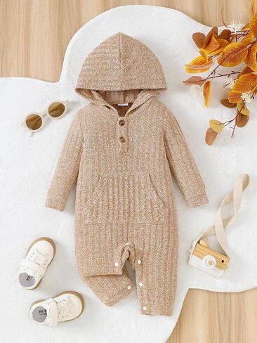 Newborn Baby Boy Clothes Cute Infant Boy Fall Outfits Baby Winter Hooded Romper Jumpsuit Bodysuit Winter Clothes in Saudi Arabia