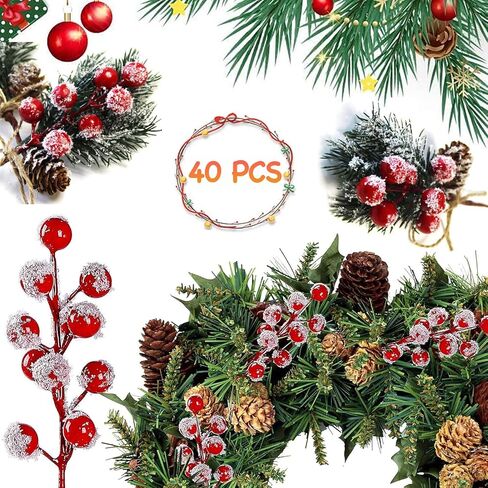 40 حزمة عيد الميلاد التوت الأحمر ينبع، 8.7 بوصة عيد الميلاد التوت الزينة الاصطناعي يختار التوت بورجوندي، فروع التوت هولي الأحمر لتزيين شجرة عيد الميلاد، عيد الحب، الزفاف، ديكور المنزل عطلة in Kuwait
