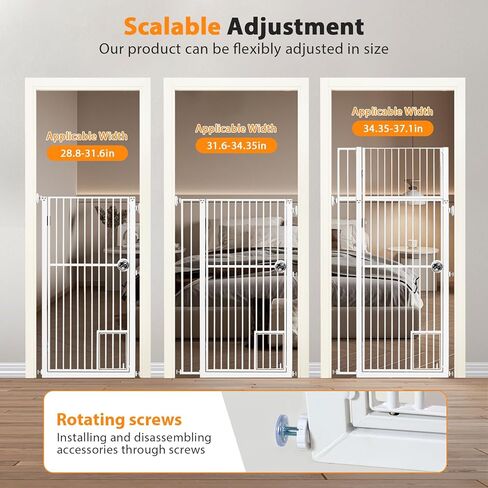 بوابة للحيوانات الأليفة بطول 71 بوصة مع باب للقطط، بوابة للقطط عريضة للغاية مقاس 27-37.5 بوصة للمدخل، بوابة مثبتة على ضغط الحفر للقطط، حاجز طويل للكلاب الأليفة في الأماكن المغلقة والخارجية، بدون القفز لممر السلالم، أبيض in Kuwait