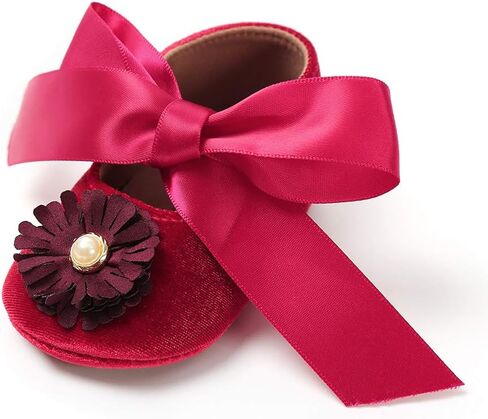 SOFMUO Baby Girls Mary Jane Flats Infant Non-Slip Bowknot Ballet Slippers Newborn Princess Dress Wedding Shoes Toddler First Walkers in Saudi Arabia