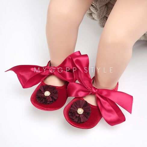 SOFMUO Baby Girls Mary Jane Flats Infant Non-Slip Bowknot Ballet Slippers Newborn Princess Dress Wedding Shoes Toddler First Walkers in Saudi Arabia