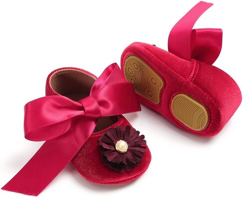 SOFMUO Baby Girls Mary Jane Flats Infant Non-Slip Bowknot Ballet Slippers Newborn Princess Dress Wedding Shoes Toddler First Walkers in Saudi Arabia
