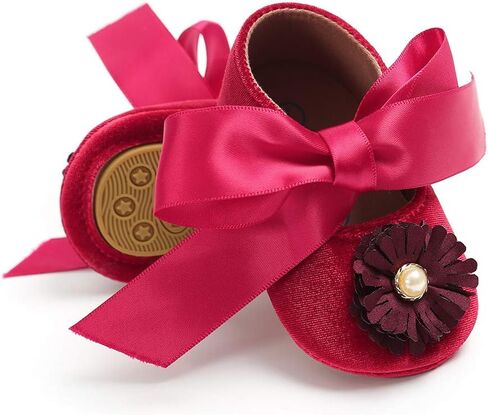 SOFMUO Baby Girls Mary Jane Flats Infant Non-Slip Bowknot Ballet Slippers Newborn Princess Dress Wedding Shoes Toddler First Walkers in Saudi Arabia