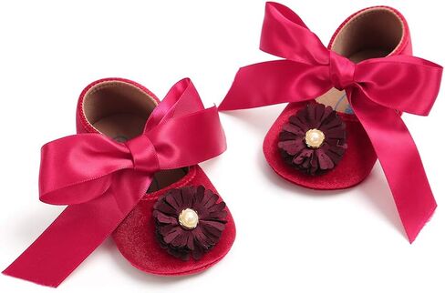 SOFMUO Baby Girls Mary Jane Flats Infant Non-Slip Bowknot Ballet Slippers Newborn Princess Dress Wedding Shoes Toddler First Walkers in Saudi Arabia