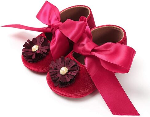SOFMUO Baby Girls Mary Jane Flats Infant Non-Slip Bowknot Ballet Slippers Newborn Princess Dress Wedding Shoes Toddler First Walkers in Saudi Arabia
