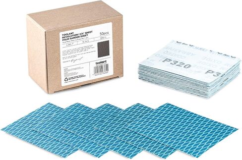 ورق صنفرة 1/4 ورقة من Toolant، ورقة صنفرة على شكل ماسي 400 حبيبة لأعمال النجارة، حجم 4.5 بوصة × 5.7 بوصة (50 حزمة) خطاف وحلقة داعمة لصنفرة النخيل in Kuwait