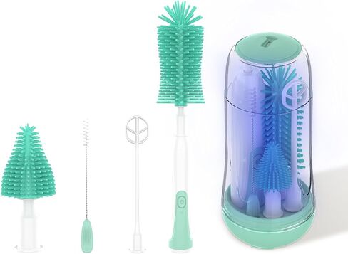 Electric Bottle Brush, Electric Bottle Brush Cleaner with UV Light, Rechargeable Baby Bottle Brush Set with Nipple & Straw Brush, Mixing Head, Drying Rack and Storage Box in Saudi Arabia