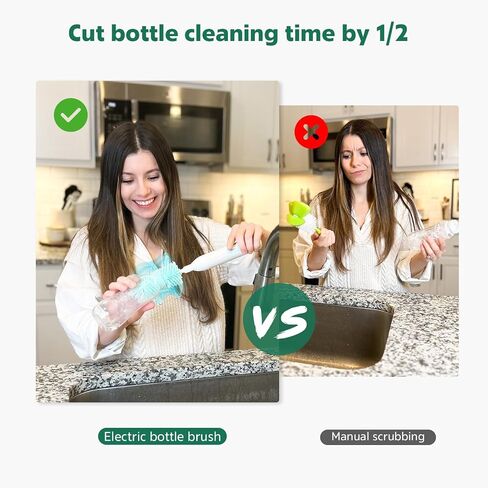 Electric Bottle Brush, Electric Bottle Brush Cleaner with UV Light, Rechargeable Baby Bottle Brush Set with Nipple & Straw Brush, Mixing Head, Drying Rack and Storage Box in Saudi Arabia