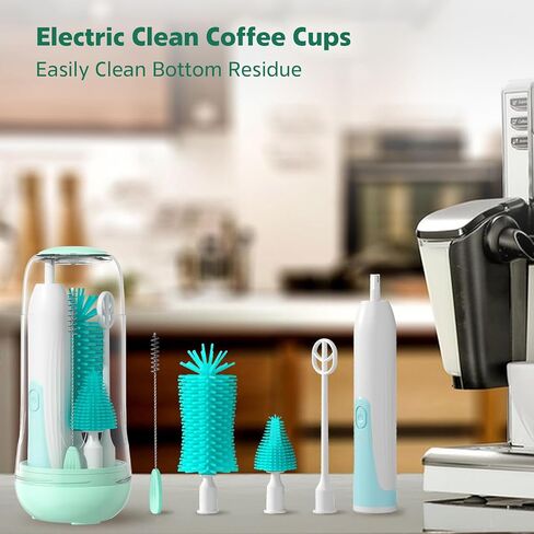 Electric Bottle Brush, Electric Bottle Brush Cleaner with UV Light, Rechargeable Baby Bottle Brush Set with Nipple & Straw Brush, Mixing Head, Drying Rack and Storage Box in Saudi Arabia