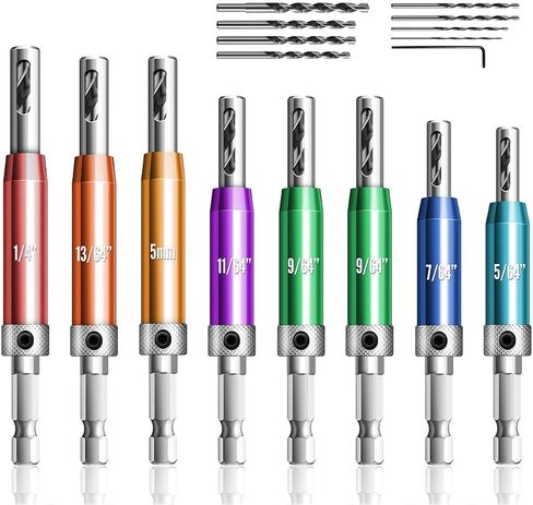 Canitu 17Pcs Colorful Self Centering Drill Bit Set 1/4" Hex Shank VIX Bit,5/64-1/4" Quick Change Hinge Center Drill Bits with 1 Hex Key & 8 Drill Bits for Woodworking Metal Wood Cabinet Window Door in Saudi Arabia