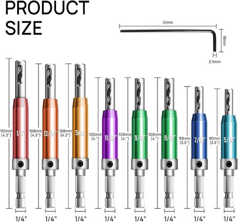 Canitu 17Pcs Colorful Self Centering Drill Bit Set 1/4" Hex Shank VIX Bit,5/64-1/4" Quick Change Hinge Center Drill Bits with 1 Hex Key & 8 Drill Bits for Woodworking Metal Wood Cabinet Window Door in Saudi Arabia