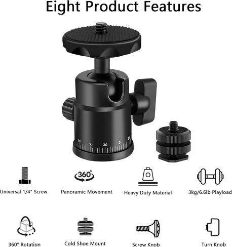 Universal 1/4" Swivel Mini Ball Head Screw Tripod Mount with Hot Shoe Mount, EszkozTA 360° Panoramic Rotating Mount Base Adapter for DSLR Cameras HTC Vive Tripods Monopods Light Stand in Saudi Arabia