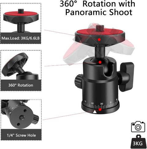 Universal 1/4" Swivel Mini Ball Head Screw Tripod Mount with Hot Shoe Mount, EszkozTA 360° Panoramic Rotating Mount Base Adapter for DSLR Cameras HTC Vive Tripods Monopods Light Stand in Saudi Arabia