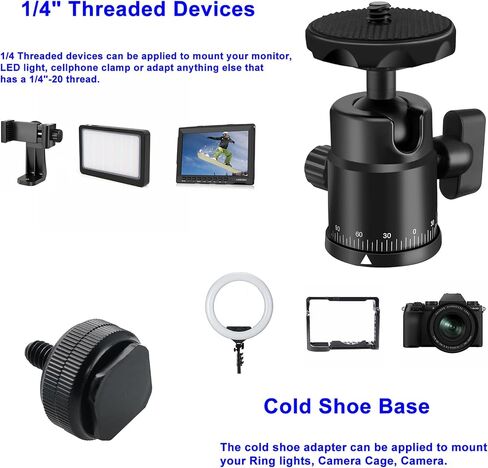 Universal 1/4" Swivel Mini Ball Head Screw Tripod Mount with Hot Shoe Mount, EszkozTA 360° Panoramic Rotating Mount Base Adapter for DSLR Cameras HTC Vive Tripods Monopods Light Stand in Saudi Arabia