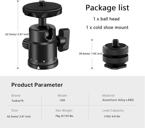 Universal 1/4" Swivel Mini Ball Head Screw Tripod Mount with Hot Shoe Mount, EszkozTA 360° Panoramic Rotating Mount Base Adapter for DSLR Cameras HTC Vive Tripods Monopods Light Stand in Saudi Arabia