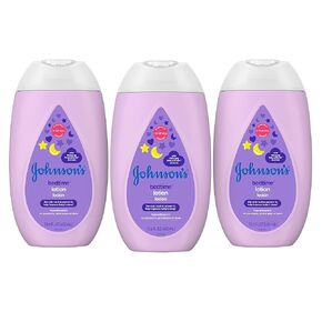 Johnson's Moisturizing Bedtime Baby Lotion with Coconut Oil & NaturalCalm Aromas to Help Relax Baby, Hypoallergenic & Free of Parabens, Phthalates & Dyes, Mild Baby Skin Care, 13.6 fl. oz x 3 Pack