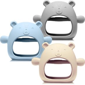 Chumia 3 Pack Baby Teether Teething Toys for Babies 0-6 Months Baby Teething Toy Silicone Anti Dropping Infant Hand Teether Pacifiers Wrist Hand Chew Toys for Sucking Needs (Blue, Caramel, Green)