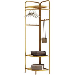 corner coat rack,corner hall tree with 6 hooks and storage shelf,gold clothing rack,Freestanding garment rack,metal corner clothes rack for Hallway, Entryway, Bedroom. (gold)