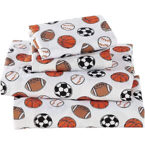 Fancy Linen Crib Sheet Set Flat Fitted and Pillow Case Set for Boys/Girls Multi Color Sport Baseball Basketball Football Soccer White Black Orange Brown New