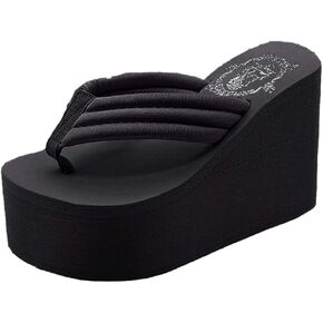 Always Pretty Women's Cheap Flip Flops Wedge Sandals Platform Thongs Black-11cm US 9