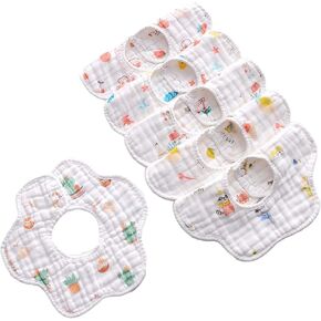Ohequbao Baby Bib Saliva Towel, 8 Layer Can 360°Rotate Petal Absorption Bandana Bibs Burp Cloths for Drooling And Teething Large