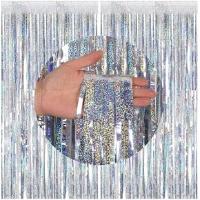 2pcs 3ft x 8.3ft Shiny Corlorful Metallic Tinsel Foil Fringe Curtains Photo Booth Props for Engagement Bridal Shower Bachelorette Baby Shower Bachelorette Holiday Celebration Party Decorations