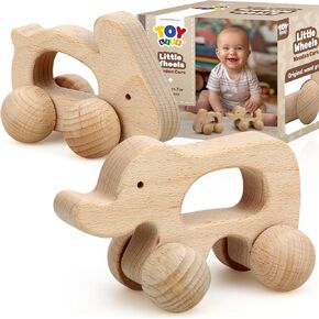 TOY Life Wooden Toys Cars, Animal Wooden Cars, Montessori Toys for Babies 0-6-12 Months, Wooden Baby Toys for 1 Year Old Boy Christmas Birthday Gift, Baby Boy Nursery Decor, Elephant & Rabbit Toy Car