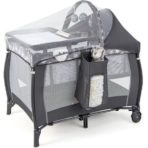 BABY JOY 4 in 1 Pack and Play, Portable Baby Playard with Bassinet, Adjustable Canopy, Changing Table, Lockable Wheels, Music Box, Travel Baby Crib Bassinet from Newborn to Toddler in Saudi Arabia