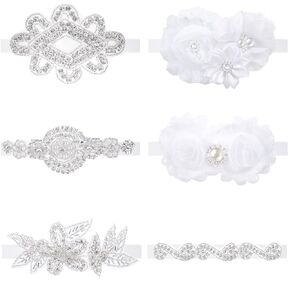 6 Pcs White Baptism Headband for Baby Girls Toddlers Elastic Chiffon Flower Crystal Lace Headbands Christening Baby Hairband Floral White Baby Headbands Gifts for Birthday Baby Shower Party