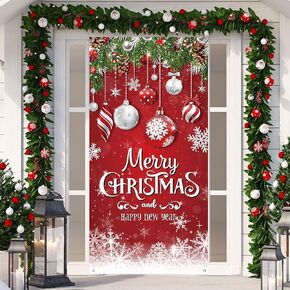 Christmas Door Cover Snowflake Merry Christmas Background Banner Xmas Fabric Door Banner Photography Hanging Cover Photo Booth Props Decorations for House Door Decor, 70.9 x 35.4 Inch