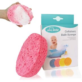 Cellulose Bath Sponge,100% All Natural Pure Baby Bath Sponge, Biodegradable, Hypoallergenic, Soft & Absorbent Sponge For Baby's Skin, Made in Turkey (Pink)