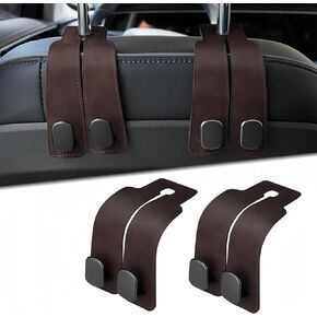 Car Seat Headrest Hooks, 2 Pack Leather Vehicle Storage Hanger for Purses and Bags (Gray)