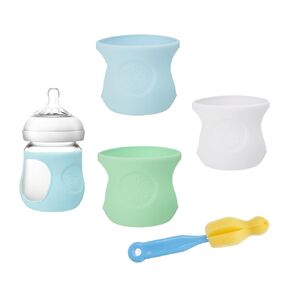 3 Pack Silicone Sleeves for Avent Natural Glass Baby Bottles, Shatter Proof Silicone Sleeve with Brush for Philips Avent Glass Bottles 8 Ounce, Baby Bottle Holder for Phillips Avent Glass Bottles