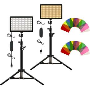 Photography Lighting Studio Lights 2-Pack LED RGB Kit with Adjustable Tripod Stand, 2500-9900K Dimmable for Photo, Streaming, Vlogging, and Background Illumination, Compatible with YouTube