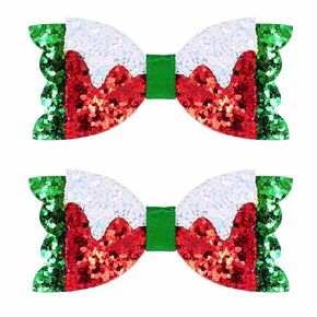 Sparkly Glitter Christmas Hair Bows for Girls Green Christmas Tree Hair Clips Sturdy Metal Alligator Barrettes Hairpins Hair Accessories for Christmas Birthday Party Dress Outfit Decor