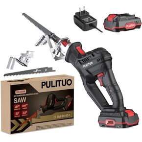 PULITUO Reciprocating Saw Cordless,20V Max 3000spm power reciprocating saws Compact,Including 2pcs 20V/2.0Ah Li-Ion batteries,45-Min Fast Charger,Clamp Jaw,4pcs of Saw Blades for Wood/Home Diy/PVC