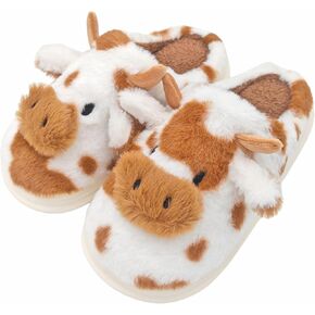 Cow Slippers for Women Cartoon House Slippers Fluffy Cute Animal Slippers Cow Slides Warm Soft Plush Lined Shoe