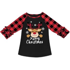BesserBay Christmas Girls Cute Ruffled Long Sleeve Raglan Shirt 1-10 Years
