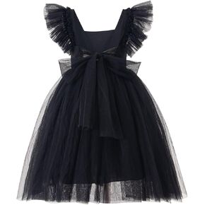 KARETT Toddler Girls Dress Tutu Tulle Flower Party Dress Ruffled Sleeve Dresses Little Girl Kids Wedding Birthday Princess