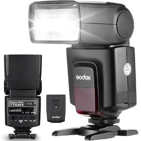 Godox Camera Flash TT520II Speedlite: Built-in 433MHz Wireless Receiver, RT Transmitter Included, 16 Channels, Multiple Flash Modes and Rotatable Design