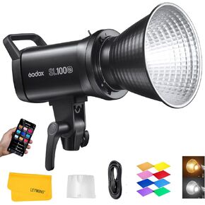 Godox SL100Bi Bi-Color LED Video Light,with RC-A6 Remote Control, 2800-6500K TLCI 97+ CRI 96+,11 Lighting Effect, APP Bluetooth Control, Intuitive User Interface,Bowens Mount Photography Light