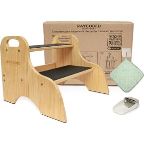 Toddler Step Stool for Bathroom Sink, 2 Step Stool, Toddler Stool for Bathroom, Toddler Sink Step Stool, Bedside Steps for High Beds, Kids Stool for Bathroom Sink, Wooden Two Step Stool