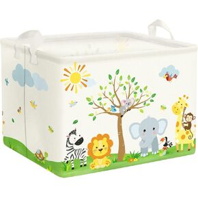 Clastyle Cube Jungle Safari Animals Nursery Storage Basket Forest Elephant Giraffe Tree Shelf Basket for Clothes Toys Books Rectangle Bedroom Playroom Monkey Lion Storage Bin, 36L