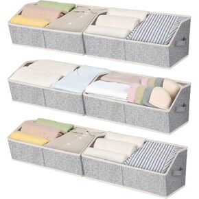 Closet Storage Bins, Large Trapezoid Storage Bins with Handles, 6 Pack Storage Bins for Closet, Linen Closet Organizers and Storage for Clothes, Books (Beige)