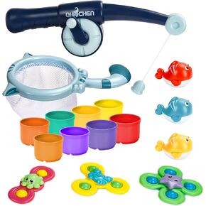 Baby Bath Toys for Toddlers, Bath Toys Set for Toddlers 1-3, Magnetic Fishing Toys with Crab Bubble Maker Suction Spinner Toys Wind-up Toy for Baby Bathtub Toys Gift for Baby Kids Girls Boys